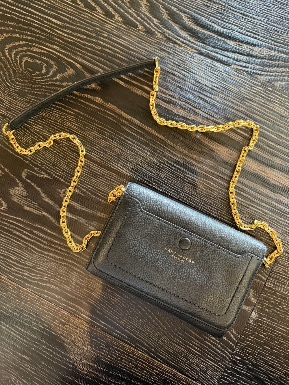 Marc Jacobs Black Pebbled Leather Crossbody with Gold Chain